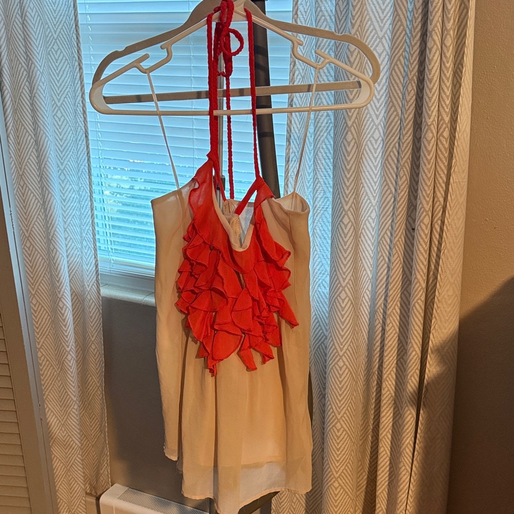 Elegant Cream and deep orange Ruffle Halter Top